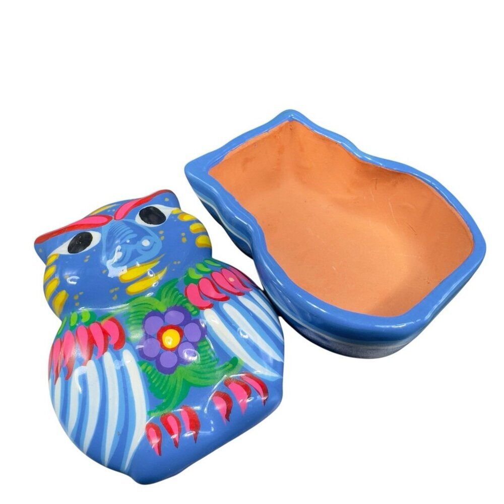 Mexican Pottery RedWare Trinket Dish Jewelry Holder Container Owl Pig Shaped VTG